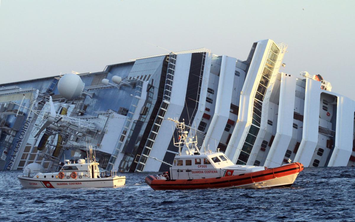 cruise ship sinking at night