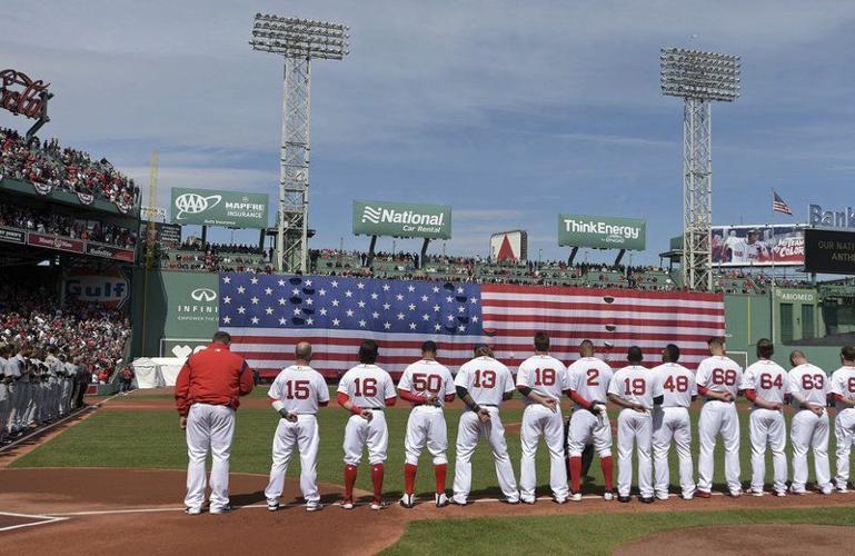 Patriots honored during Red Sox Opening Day ceremonies at Fenway Park