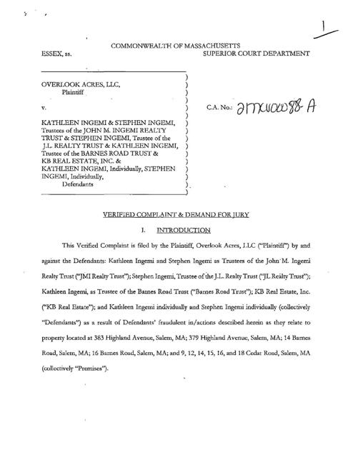 Overlook Acres Lawsuit Vs Ingemi Trusts Salemnews Com