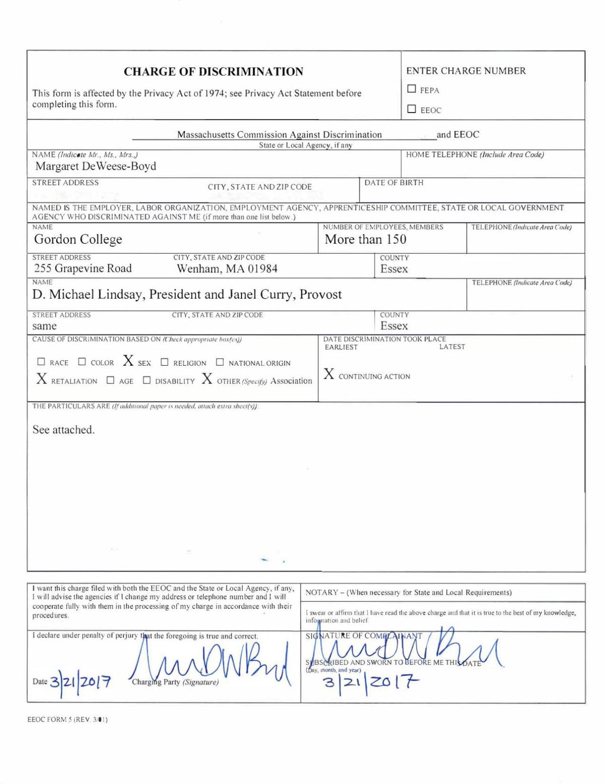 Gordon College MCAD complaint | | salemnews.com