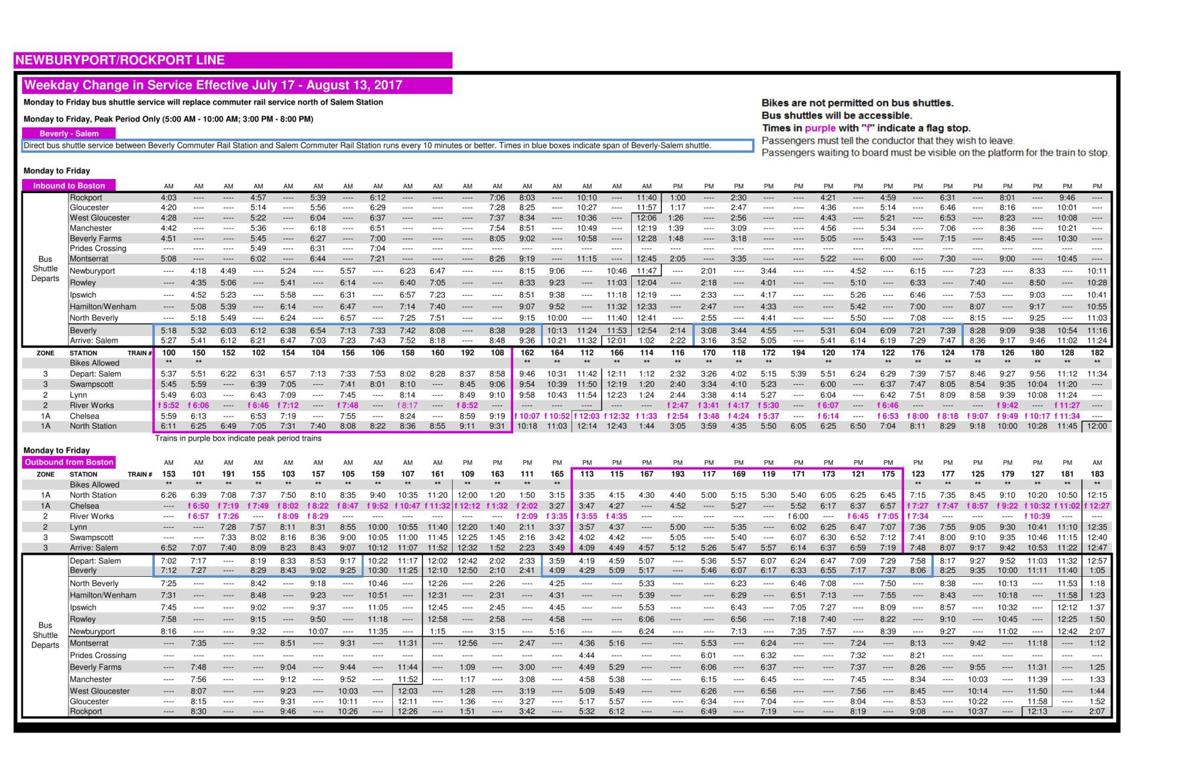 MBTA WEEKDAY SCHEDULE