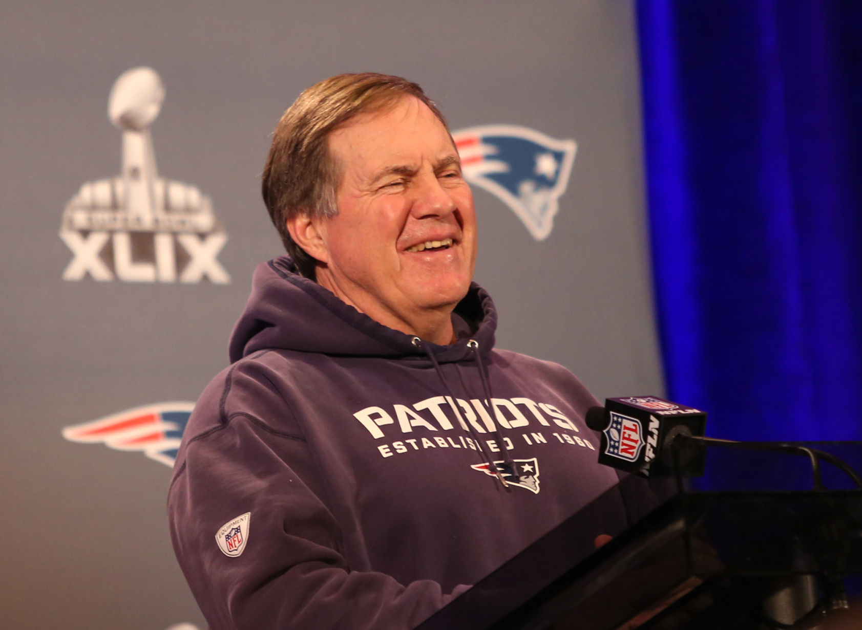 New England Patriots Head Coach Bill Belichick Laughs At A Question ...