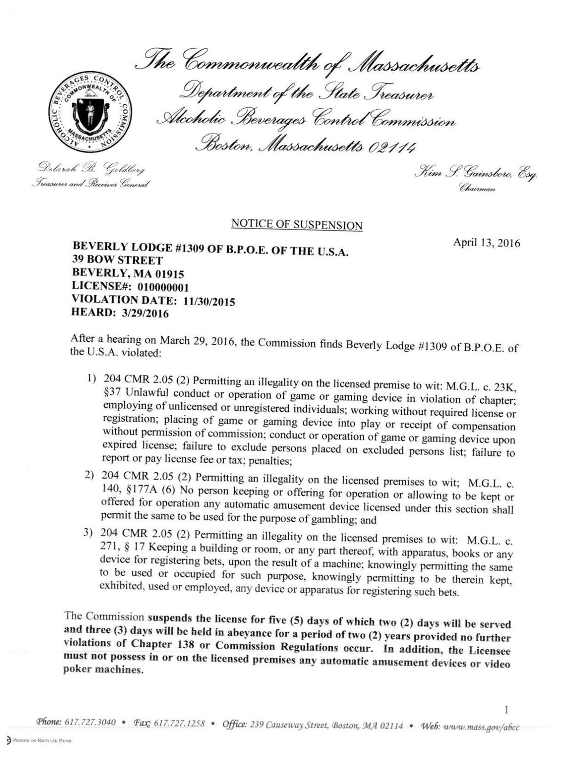 Notice Of Suspension For Beverly Elks Club Salemnews Com