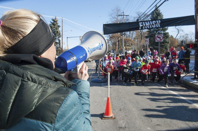Marblehead's Shalane Flanagan starts off the Kids 1-Mile race.