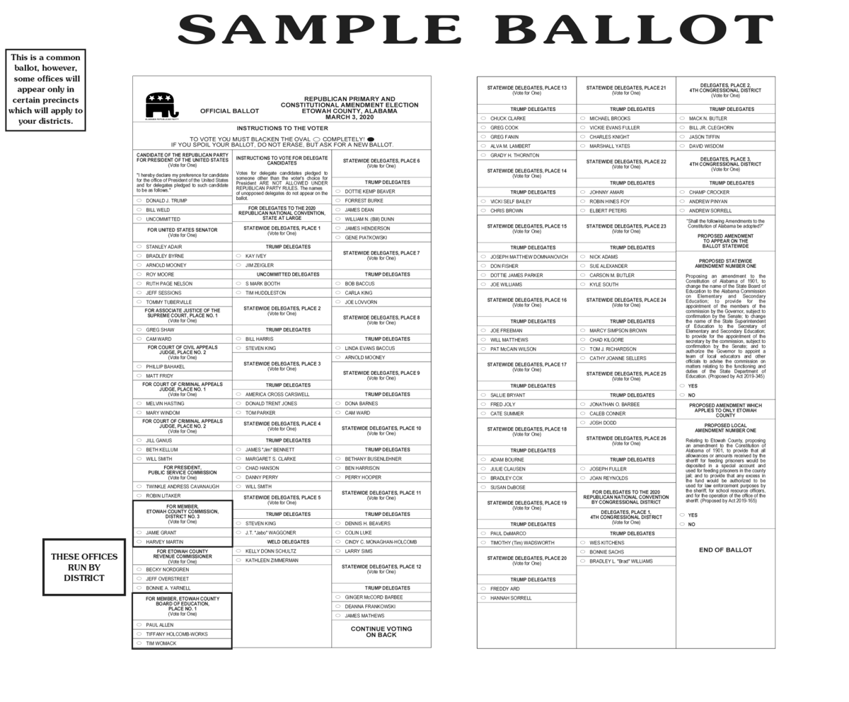 Sample Ballots For 2020 Primary Elections Sandmountainreporter Com
