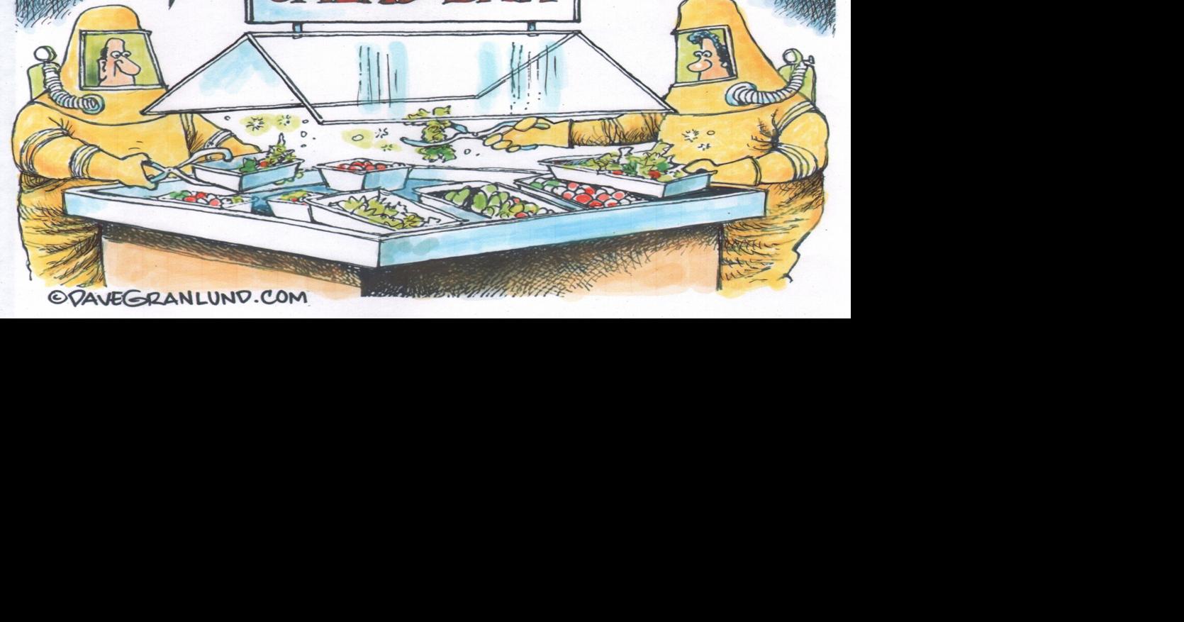 Editorial Cartoon: Editorial Cartoon: Hazmat suits at cyclospora salad bar