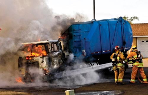 garbage truck on fire
