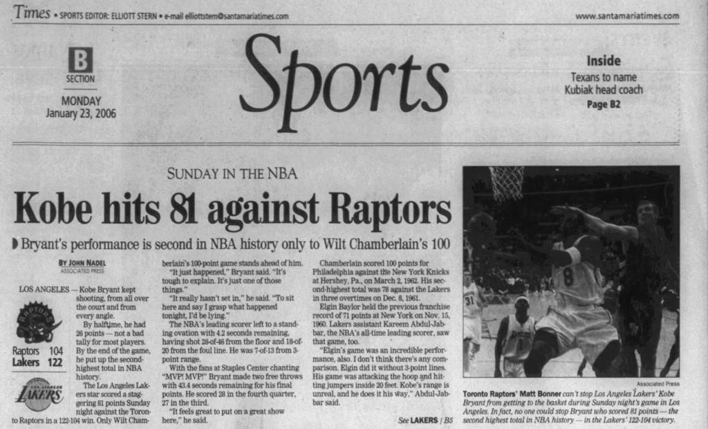 From The Vault Kobe Bryant S Hall Of Fame Career On Our Front Pages Basketball Santamariatimes Com