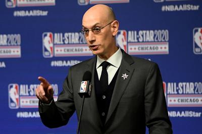 NBA Commissioner Adam Silver speaks to the media during a press conference at the United Center on Feb. 15, 2020 in Chicago, Ill. The NBA is suspending the 2019-20 season following news a player for the Utah Jazz tested positive for the coronavirus.