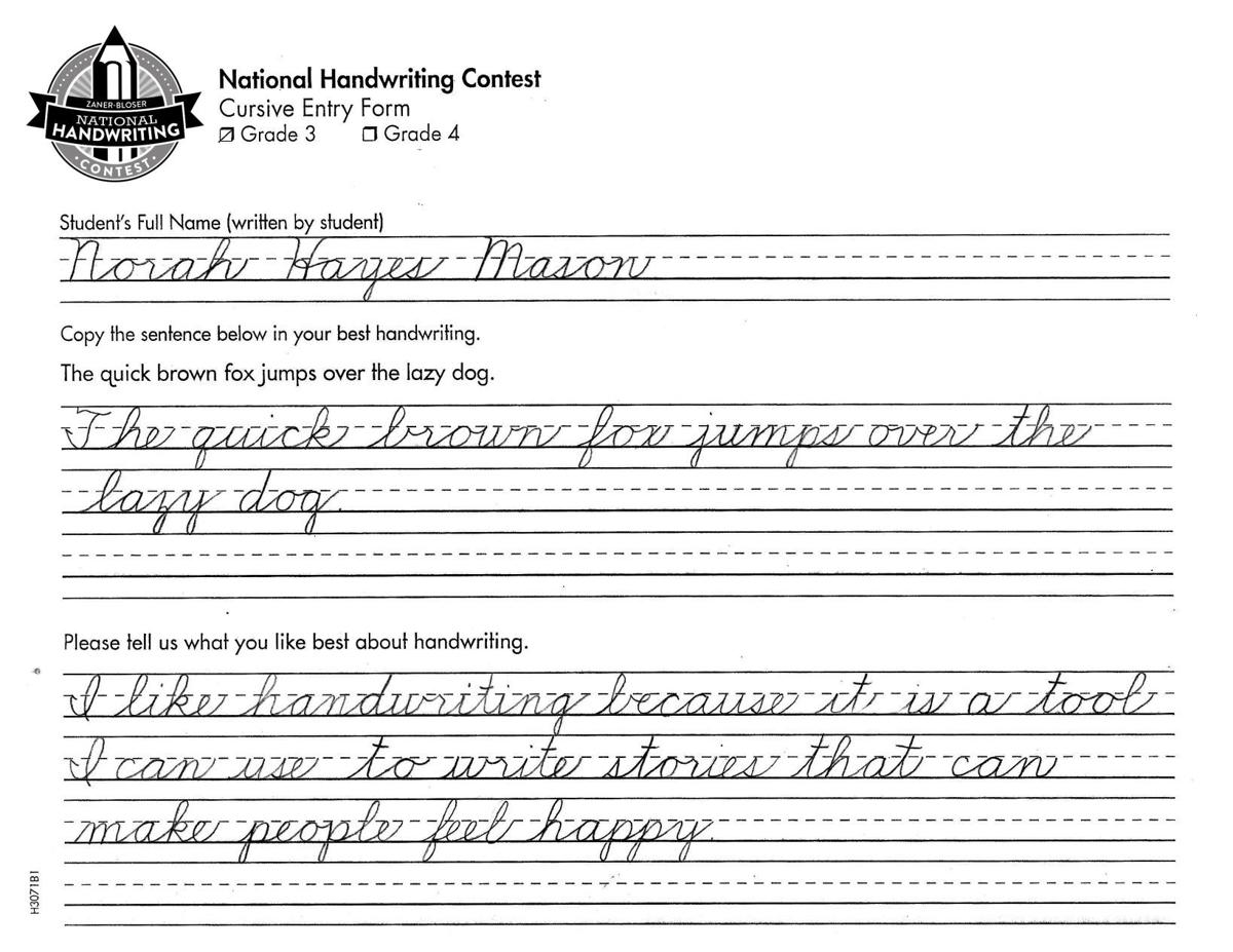 Textbook Perfect Valley Christian Academy Third Grader Has Best Handwriting In The Country For Her Age Local News Santamariatimes Com