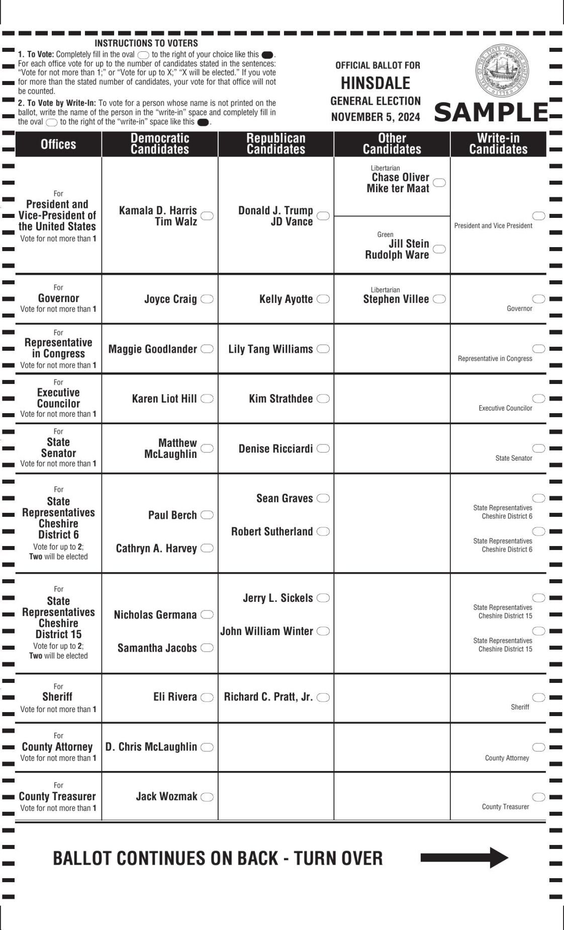 Hinsdale sample ballot 2024