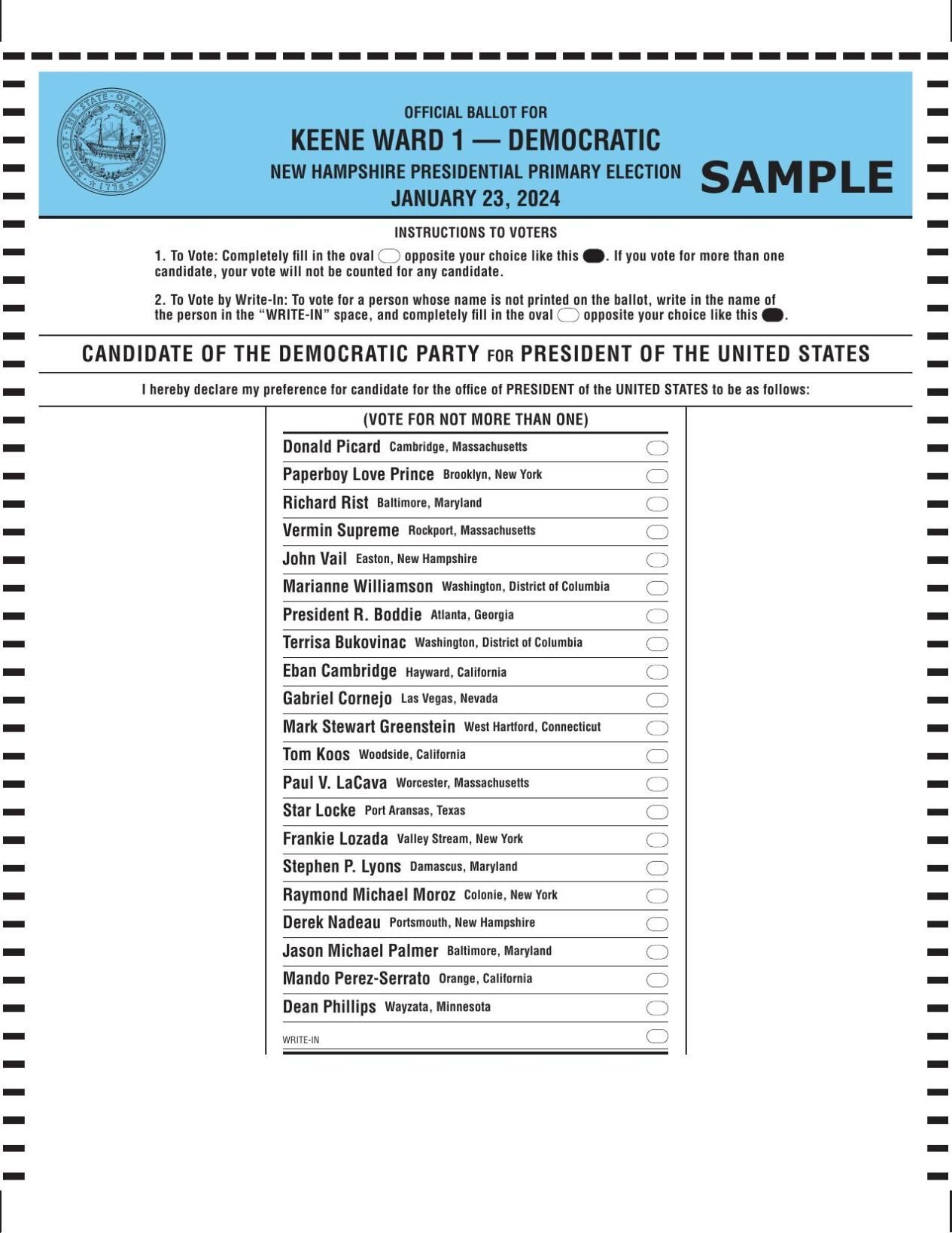 Sample ballot Democratic 2024 primary