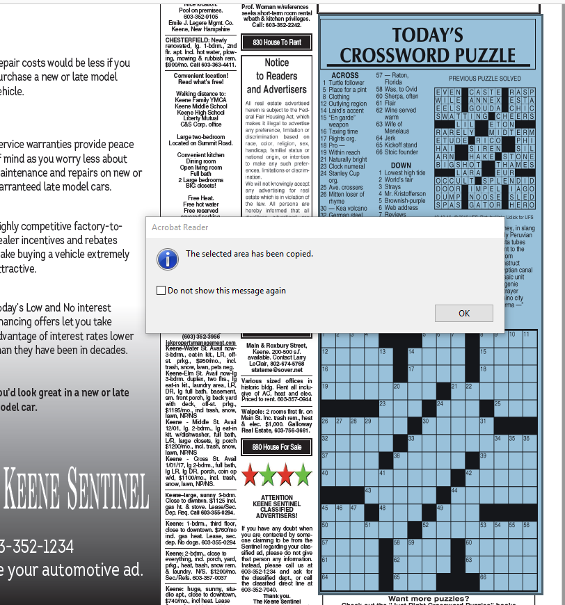 How to print the crosswords (or any article) from the e edition Help