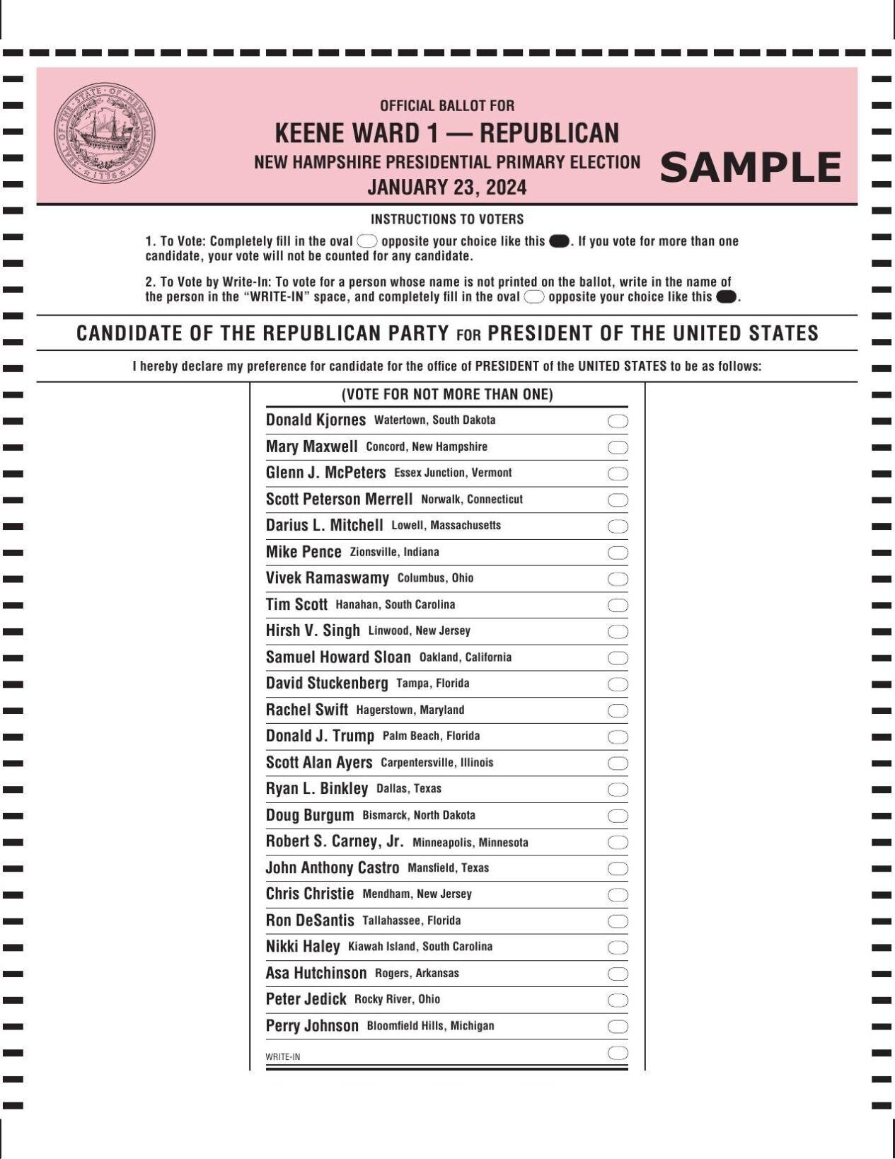 Sample ballot Republican 2024 primary