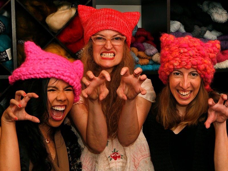 Pussy Cat Hat Women's March Beanie Knit Pink Pussyhat Ears stand up 