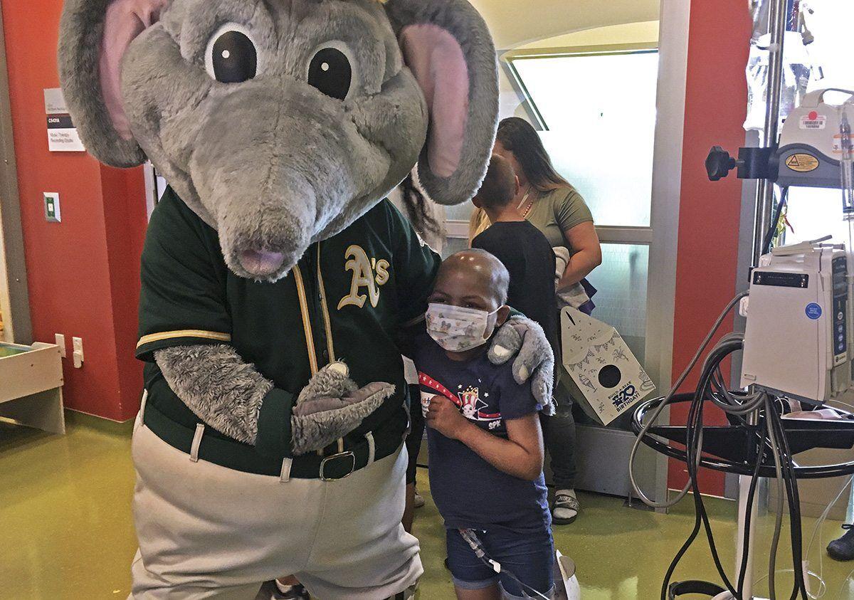 Young patients at UCSF receive visit from A's mascot 'Stomper,' MLB umpires, San Francisco News