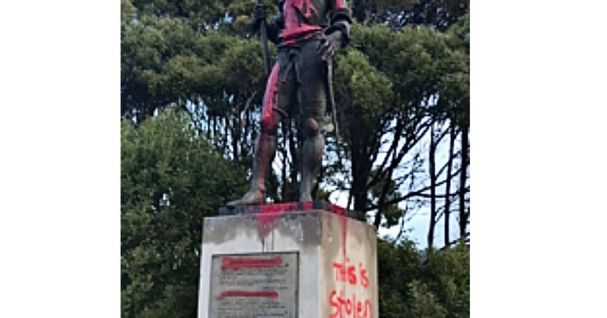Statues of Spanish explorer, king defaced by vandals near Lake Merced ...
