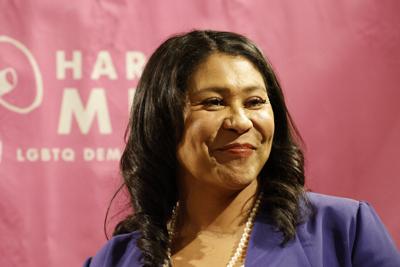 Mayor London Breed speaking at the Mayoral Forum at the First Unitarian Church