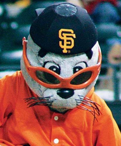 San Francisco Giants mascot Lou Seal before a baseball game
