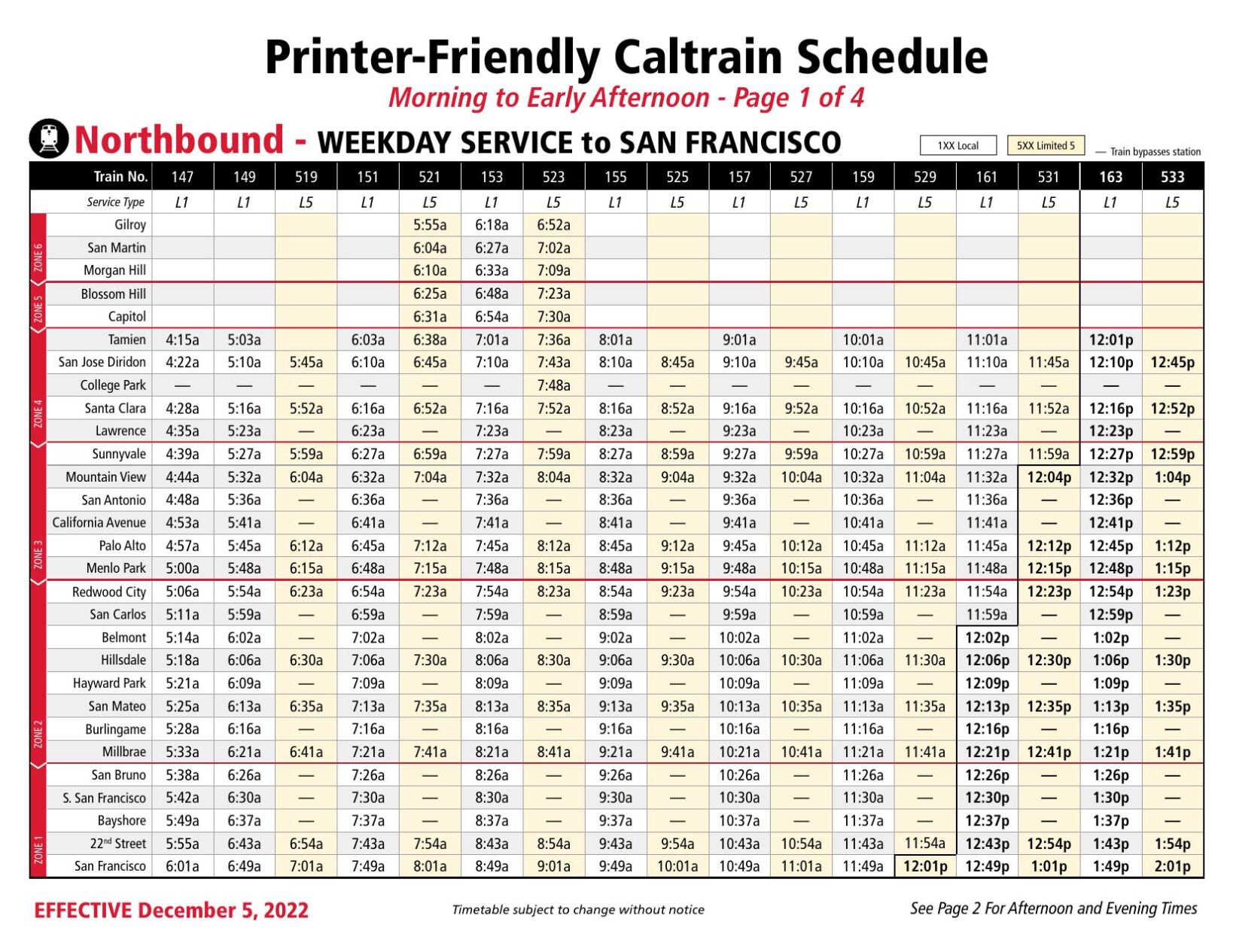 Caltrain updated weekday schedule sfexaminer