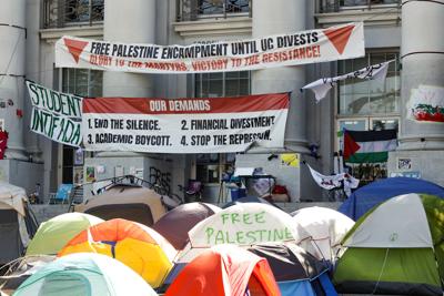 Pro-Palestinian encampment protest at Sproul Plaza, UC Berkeley