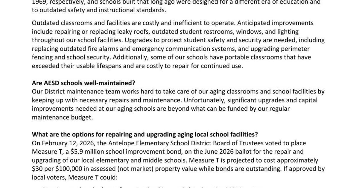 Antelope Elementary School District, California, Measure T, Bond Measure (June 2026)