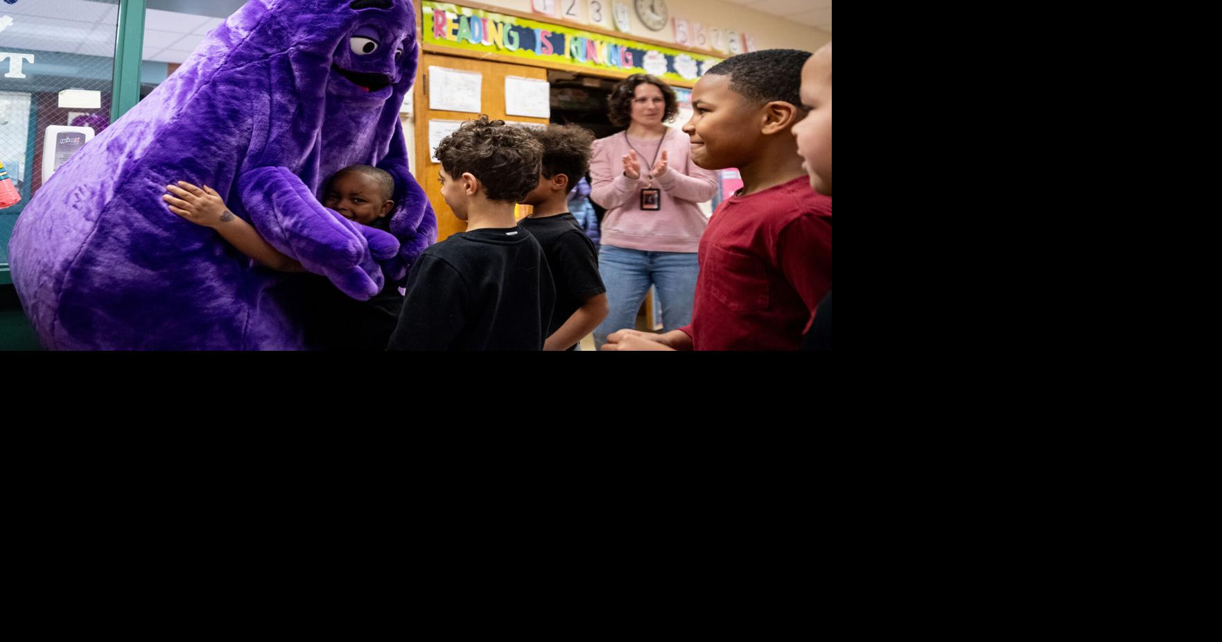 PHOTO GALLERY: Grimace visits West Hill Elementary