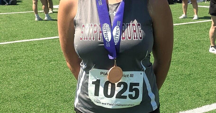Shippensburg’s Camden Winters #1025 with her District 3 Javelin medal.