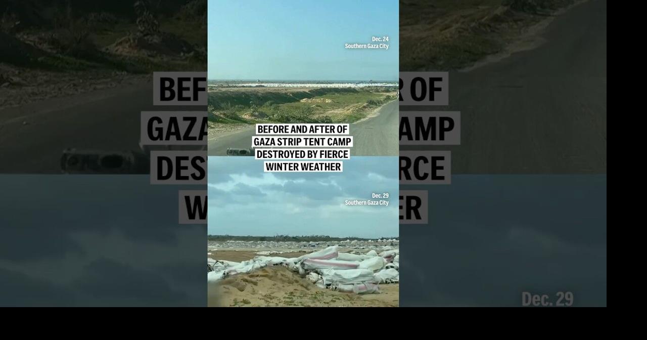 Before and after of Gaza Strip tent camp destroyed by fierce winter weather