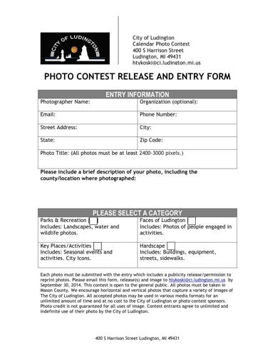 City of Ludington announces new citizen calendar and photo contest | News |  shorelinemedia.net