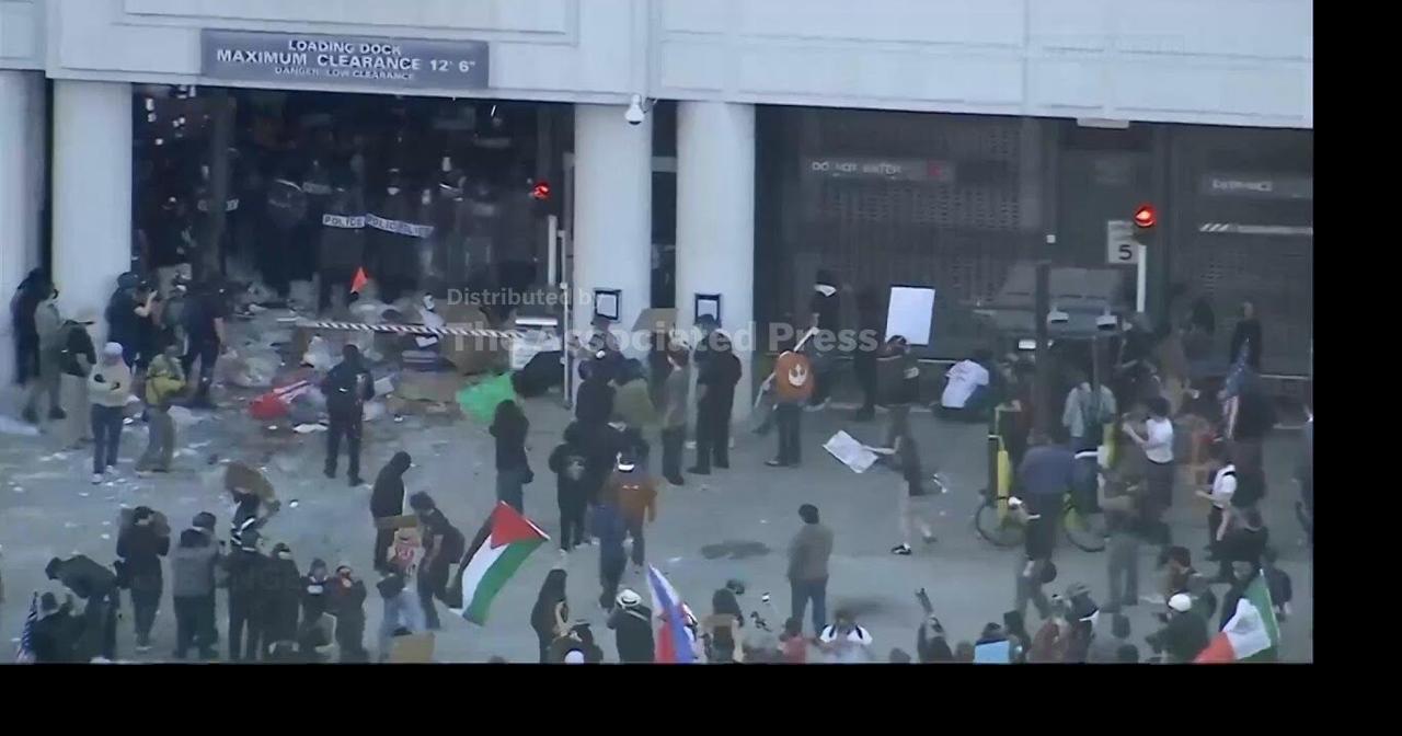 Aerials show protest in Los Angeles against Trump's immigration policies