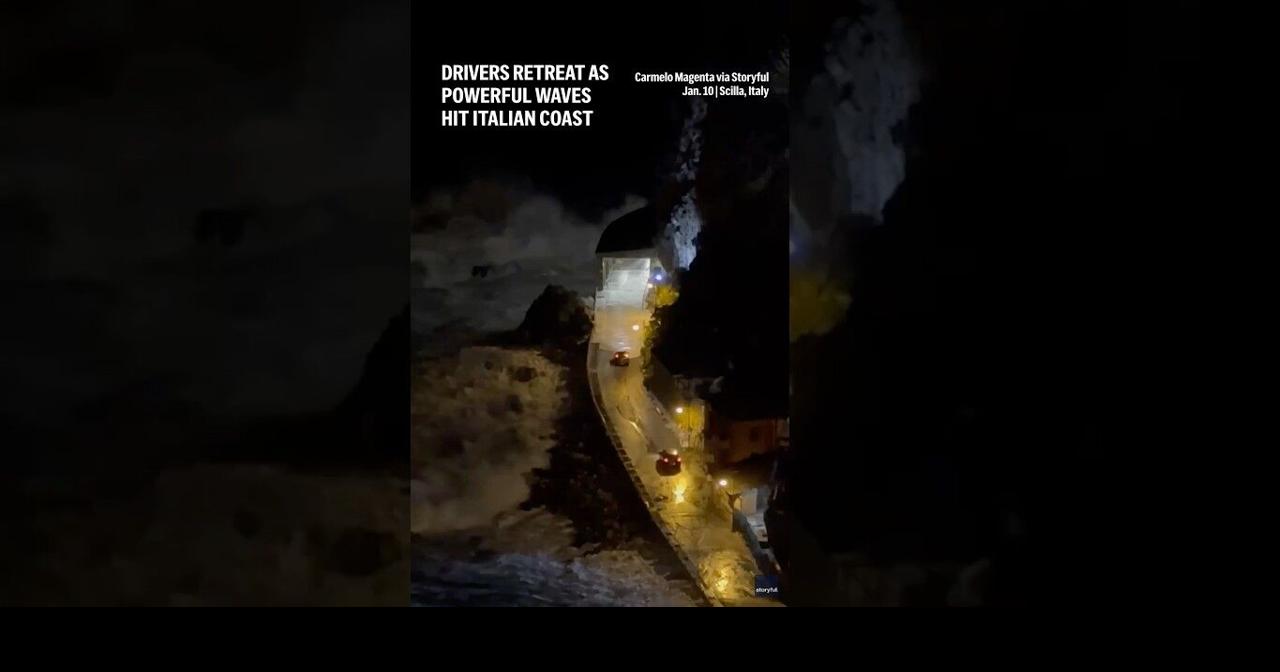 Drivers retreat as powerful waves hit Italian coast