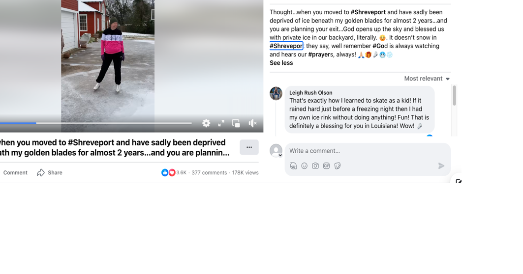 Olympic figure skater shares ice skating video in Shreveport Food