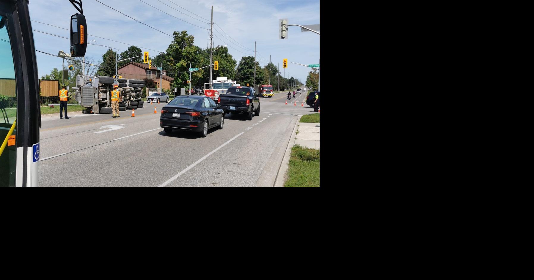A section of Barrie's Ardagh Road closed for dump truck rollover