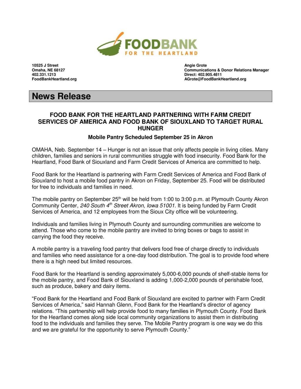 Mobile Food Pantry Coming To Akron Local News Siouxcityjournal Com
