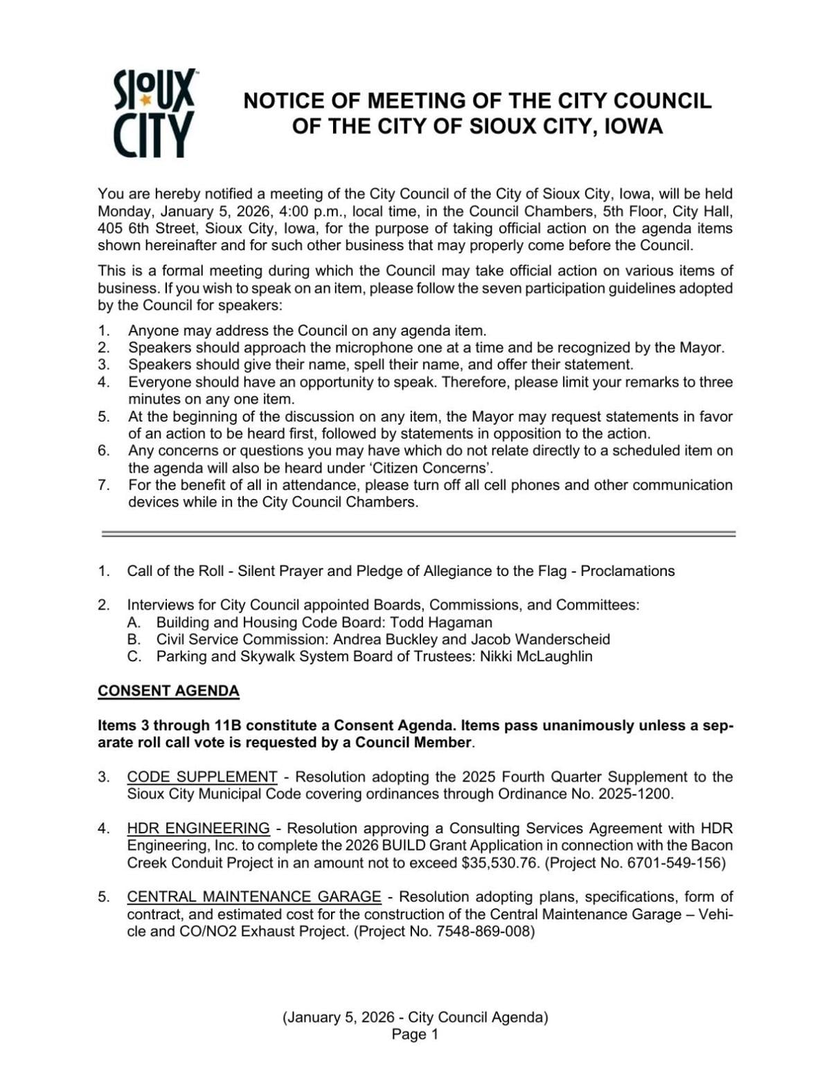 Here’s what’s on the Sioux City Council agenda for Jan. 5, 2026