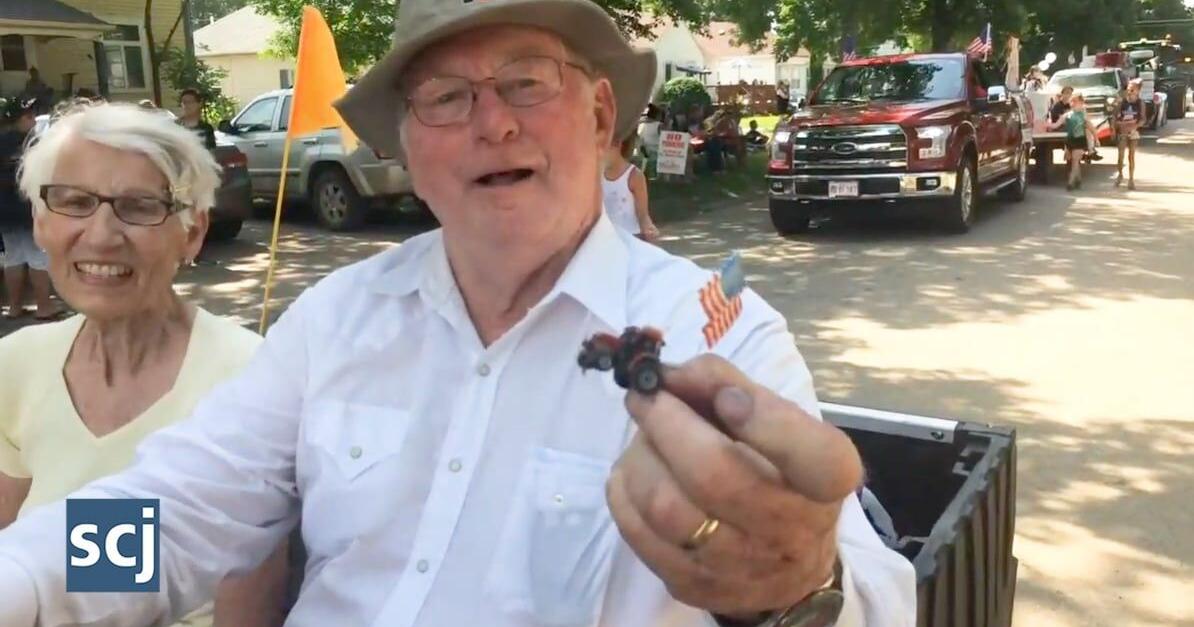 Gene Huelman of Schaller and his 15-tractor tractor train