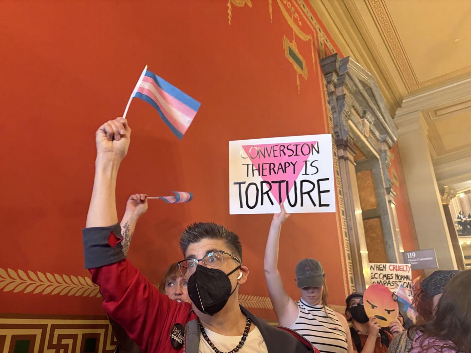 ‘Love, not hate’: Iowans protest GOP bills targeting transgender protections and parenting rules