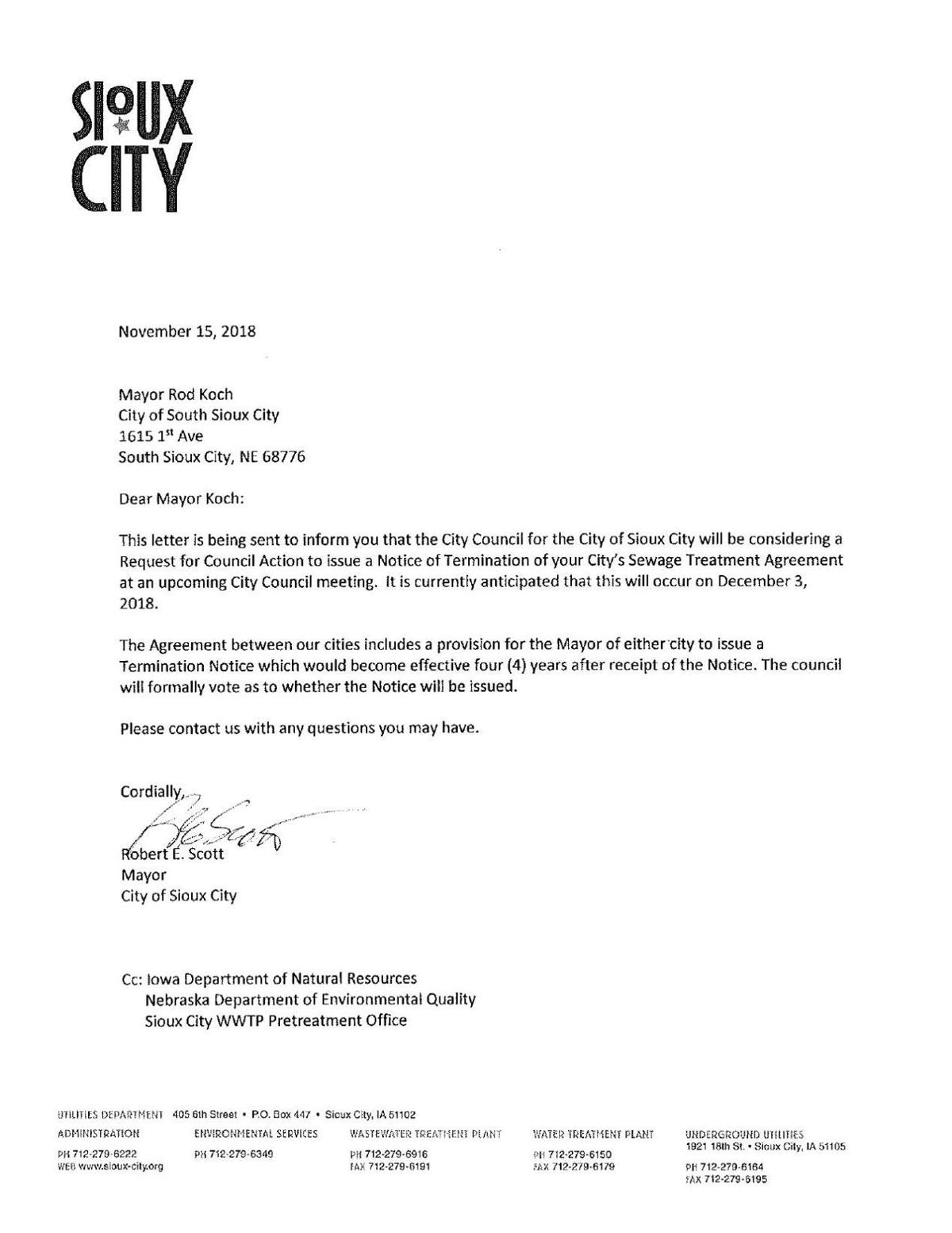 Sioux City threatens to end sewage treatment agreements with sister cities