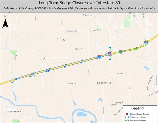 Closure of Dallas County Road R-22/Ute Avenue (Exit 117) over I-80 in Dallas County begins Sept. 8