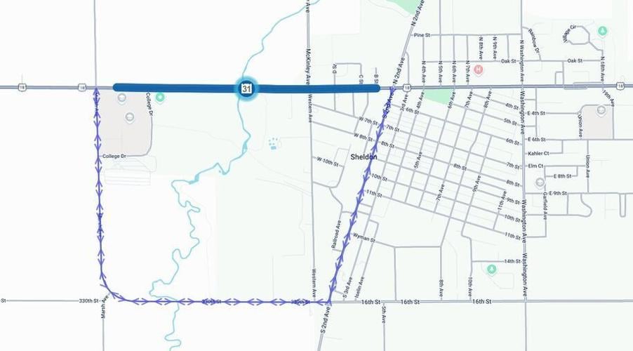 U.S. 18 in Sheldon to close Aug. 31 for railroad crossing repairs