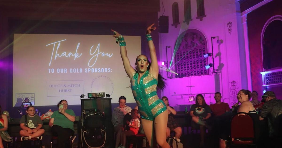 Drag queen performs in State Theater at Springfield Pride Parade