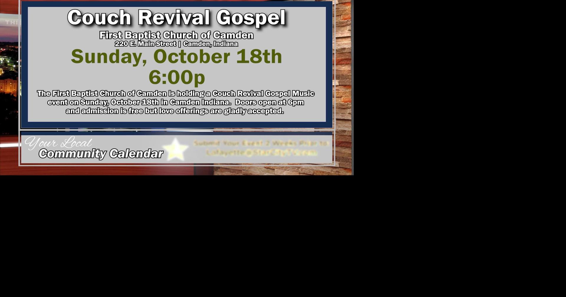 Community Calendar - Couch Revival Gospel Music Event | West Lafayette Fall Fest | 32nd Dutch Apple Pie Sale