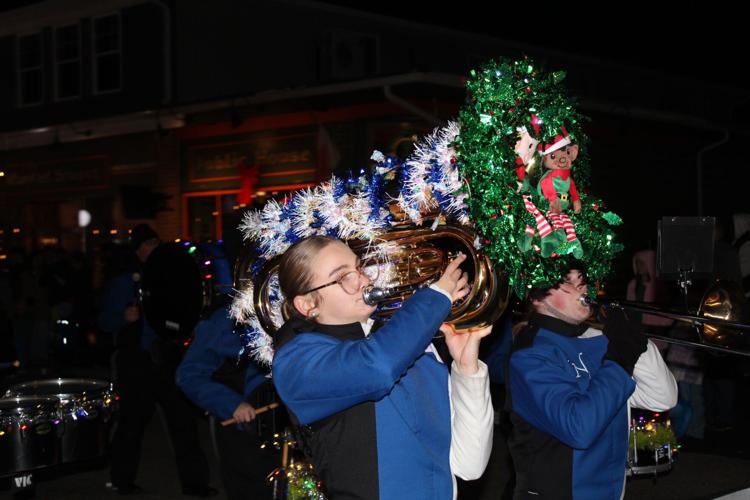North Caroline High School band member with decorated instrument.