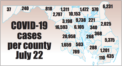 COVID-19 cases by county July 22