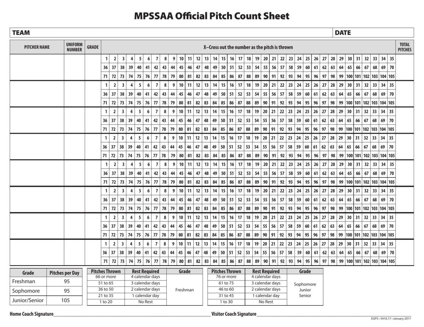 Printable Pitch Count Chart Printable Word Searches