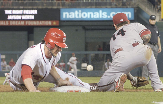 Washington Nationals' Jayson Werth reacts after striking out