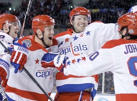 Alex Ovechkin, Nicklas Backstrom, & Mike Knuble Celebrate 2011 NHL