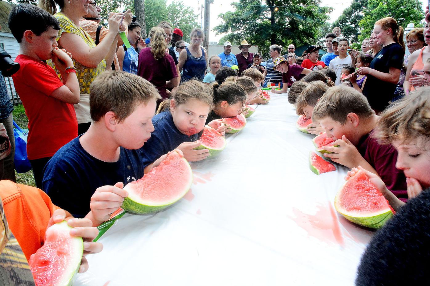 Juice flows at the watermelon eating contest Local