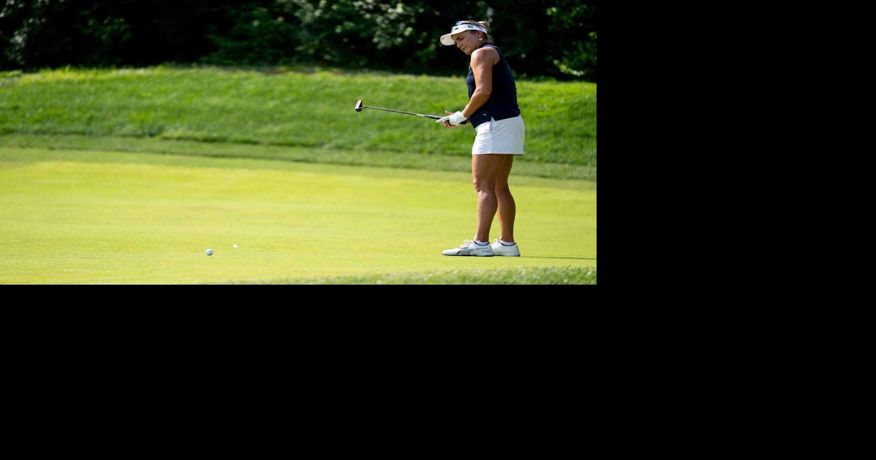 Lexi Thompson, of Delray Beach, Florida, watches her putt during the LPGA Kroger Queen City Championship fourth round at